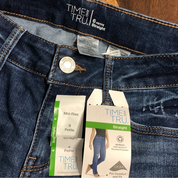 Jeans mid rise straight modern lycra stretch distressed for women. Size 6p - Picture 3 of 3